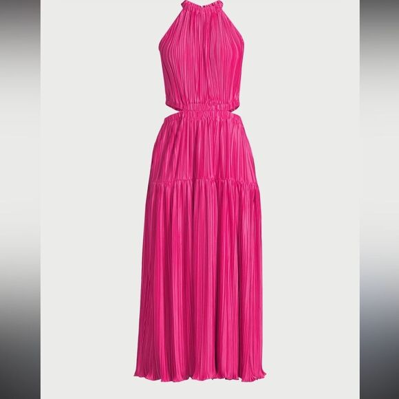 NWT Scoop Women's Plisse Halter Maxi Dress with Waist Cutouts Pink - Picture 1 of 13